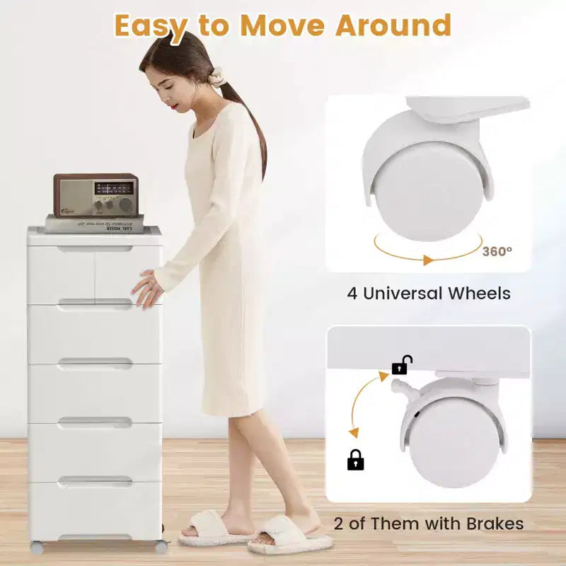 Costway 1/2 PCS 6-Drawer Plastic Rolling Storage Cart with 4 Universal Wheels Dresser Cabinet