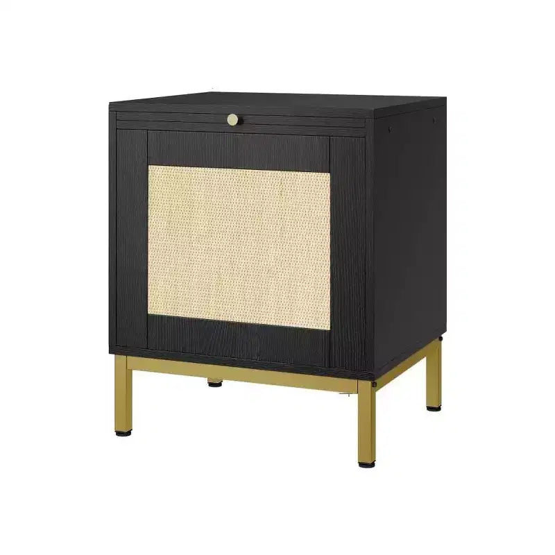 Whizmax Rattan End Table, Wood Nightstand with Tray for Living Room, Bedroom Side Table with Storage Shelf for Entryway, Small Spaces