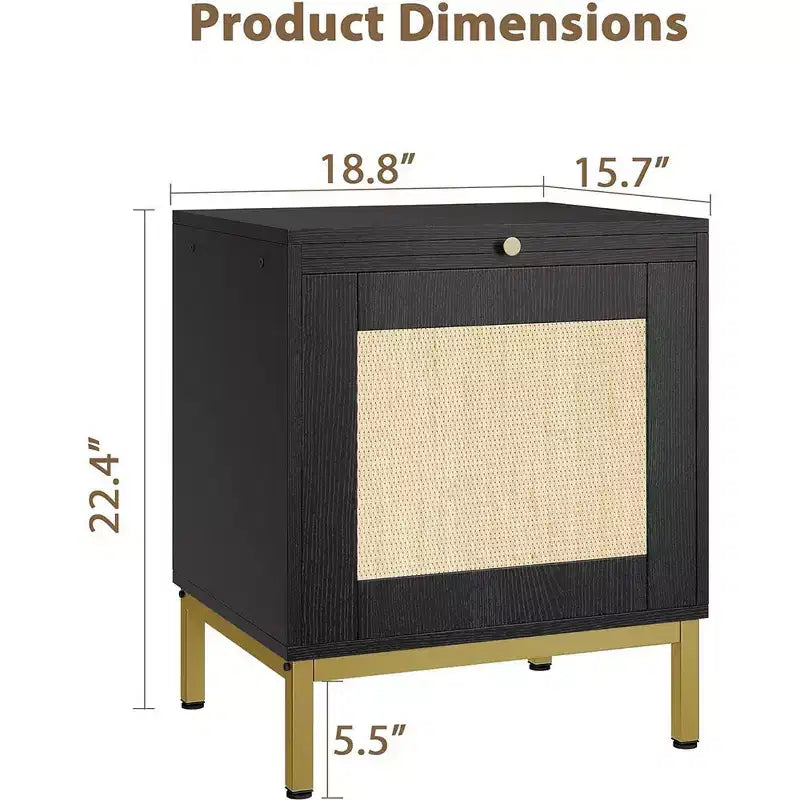 Whizmax Rattan End Table, Wood Nightstand with Tray for Living Room, Bedroom Side Table with Storage Shelf for Entryway, Small Spaces