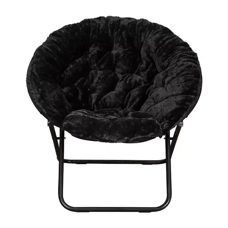 Fauteuil lune pliant en fausse fourrure Flash Furniture Gwen 38 Oversize avec pouf pliant pour dortoir et chambre à coucher