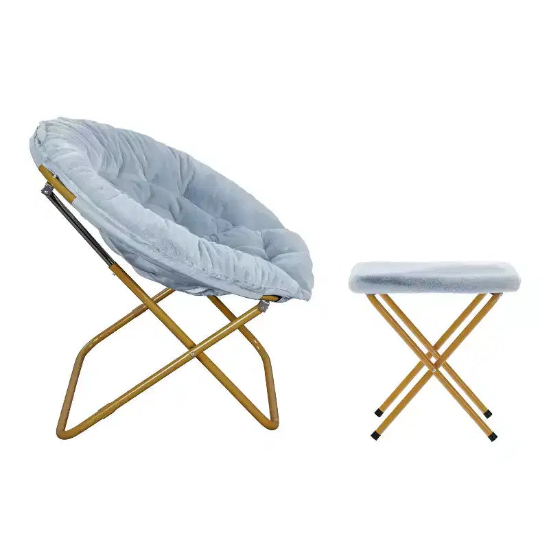 Fauteuil lune pliant en fausse fourrure Flash Furniture Gwen 38 Oversize avec pouf pliant pour dortoir et chambre à coucher