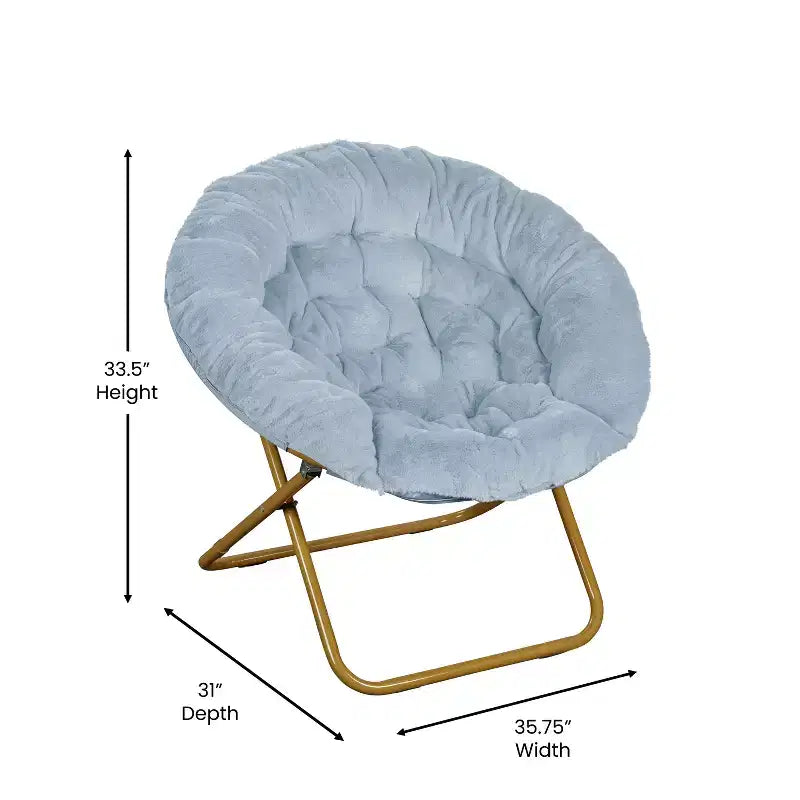 Fauteuil lune pliant en fausse fourrure Flash Furniture Gwen 38 Oversize avec pouf pliant pour dortoir et chambre à coucher