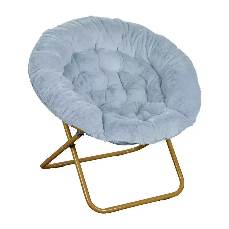 Fauteuil lune pliant en fausse fourrure Flash Furniture Gwen 38 Oversize avec pouf pliant pour dortoir et chambre à coucher