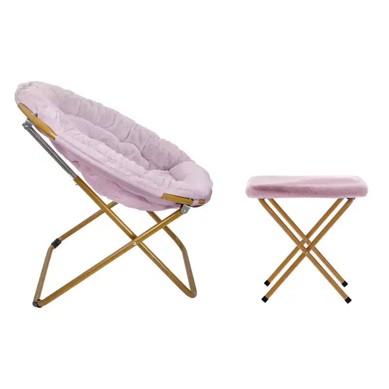 Fauteuil lune pliant en fausse fourrure Flash Furniture Gwen 38 Oversize avec pouf pliant pour dortoir et chambre à coucher