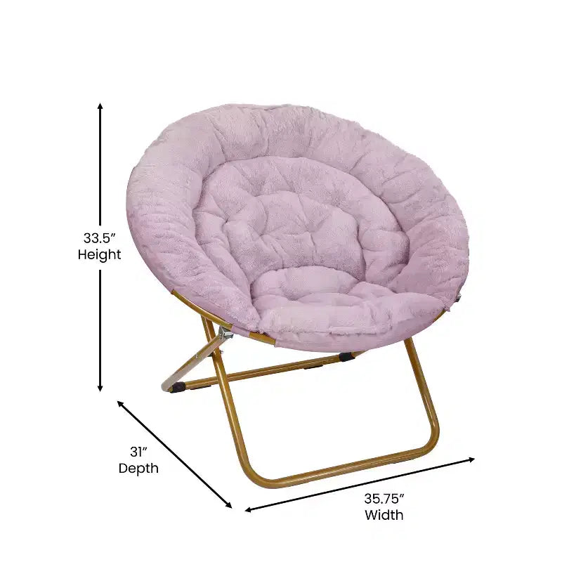 Fauteuil lune pliant en fausse fourrure Flash Furniture Gwen 38 Oversize avec pouf pliant pour dortoir et chambre à coucher