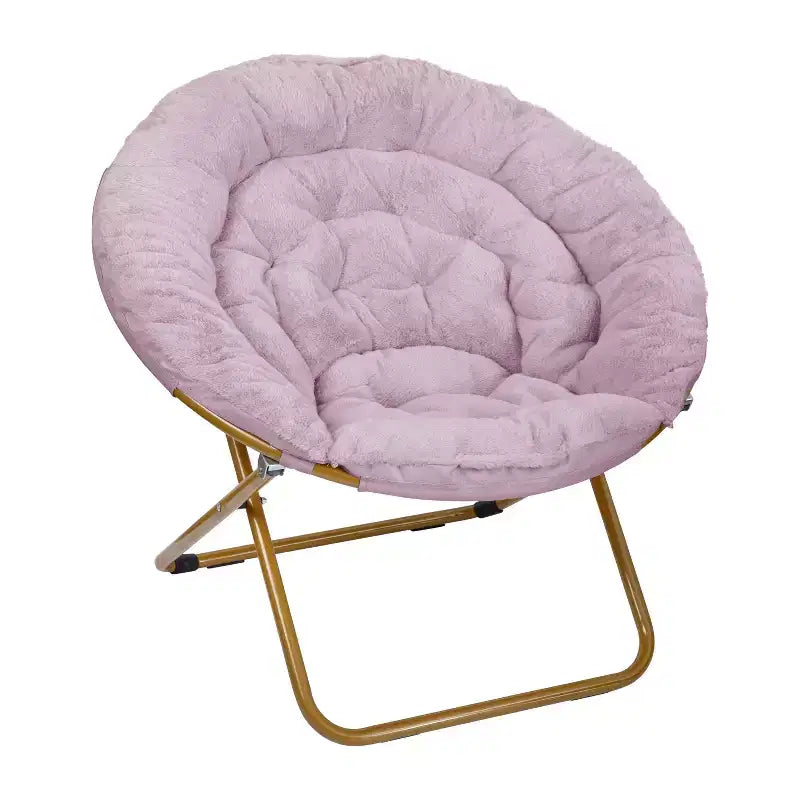 Fauteuil lune pliant en fausse fourrure Flash Furniture Gwen 38 Oversize avec pouf pliant pour dortoir et chambre à coucher