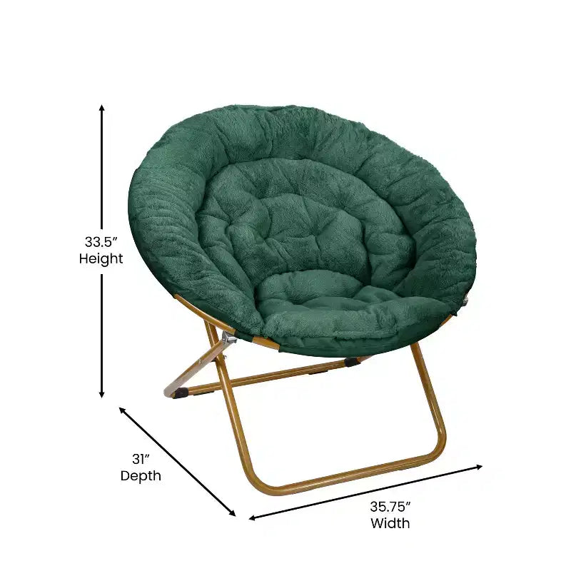 Fauteuil lune pliant en fausse fourrure Flash Furniture Gwen 38 Oversize avec pouf pliant pour dortoir et chambre à coucher
