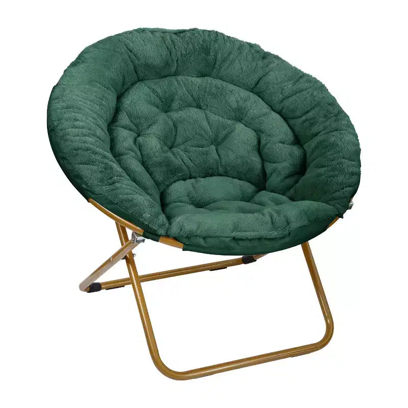 Fauteuil lune pliant en fausse fourrure Flash Furniture Gwen 38 Oversize avec pouf pliant pour dortoir et chambre à coucher