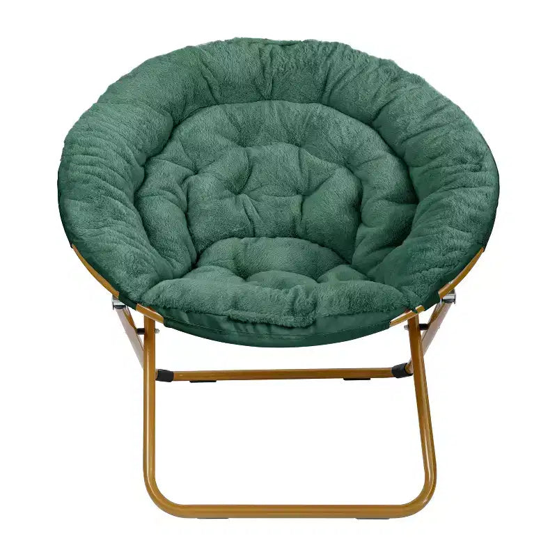 Fauteuil lune pliant en fausse fourrure Flash Furniture Gwen 38 Oversize avec pouf pliant pour dortoir et chambre à coucher