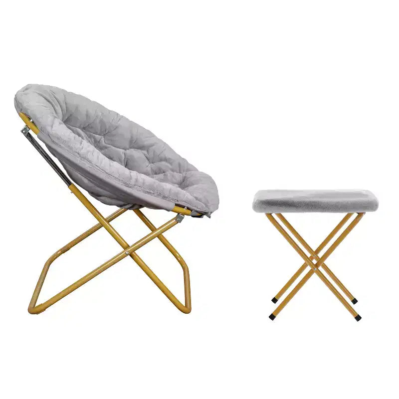 Fauteuil lune pliant en fausse fourrure Flash Furniture Gwen 38 Oversize avec pouf pliant pour dortoir et chambre à coucher