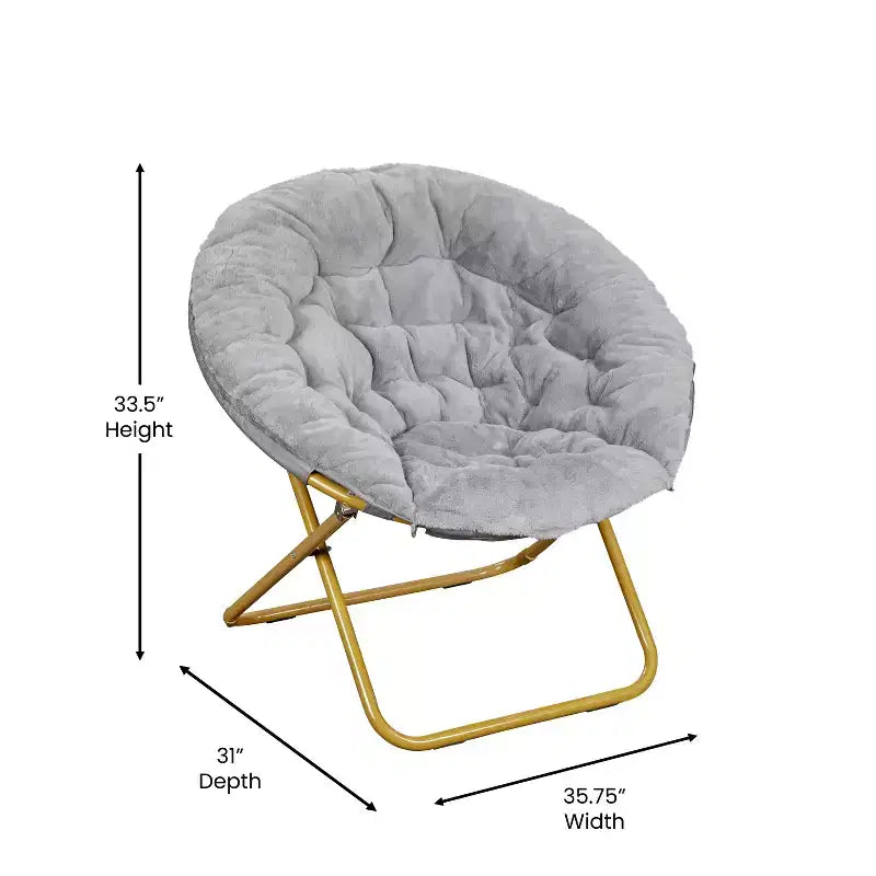 Fauteuil lune pliant en fausse fourrure Flash Furniture Gwen 38 Oversize avec pouf pliant pour dortoir et chambre à coucher
