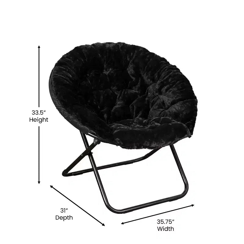 Fauteuil lune pliant en fausse fourrure Flash Furniture Gwen 38 Oversize avec pouf pliant pour dortoir et chambre à coucher