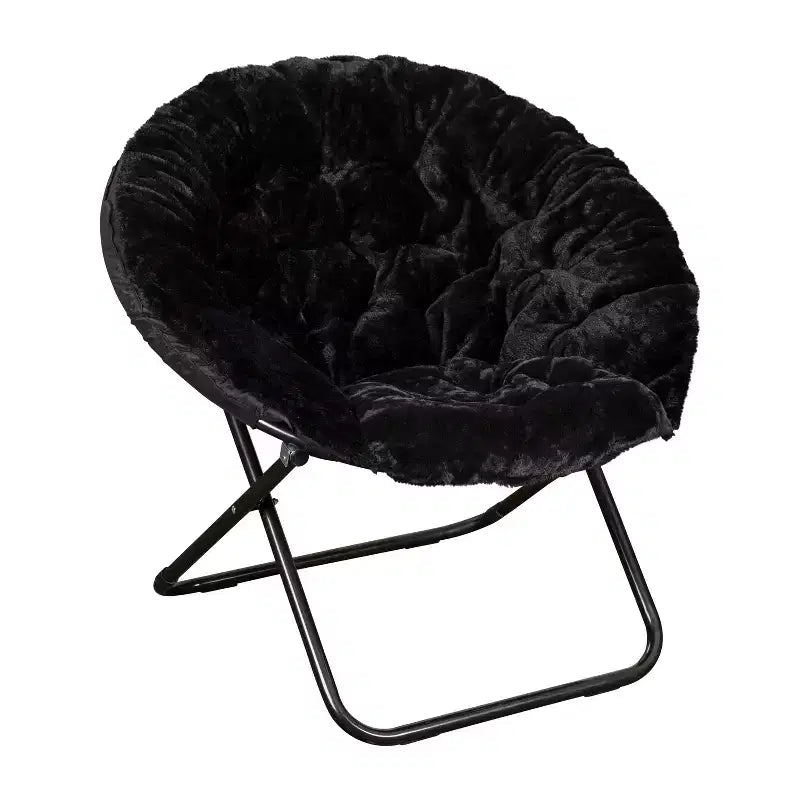 Fauteuil lune pliant en fausse fourrure Flash Furniture Gwen 38 Oversize avec pouf pliant pour dortoir et chambre à coucher