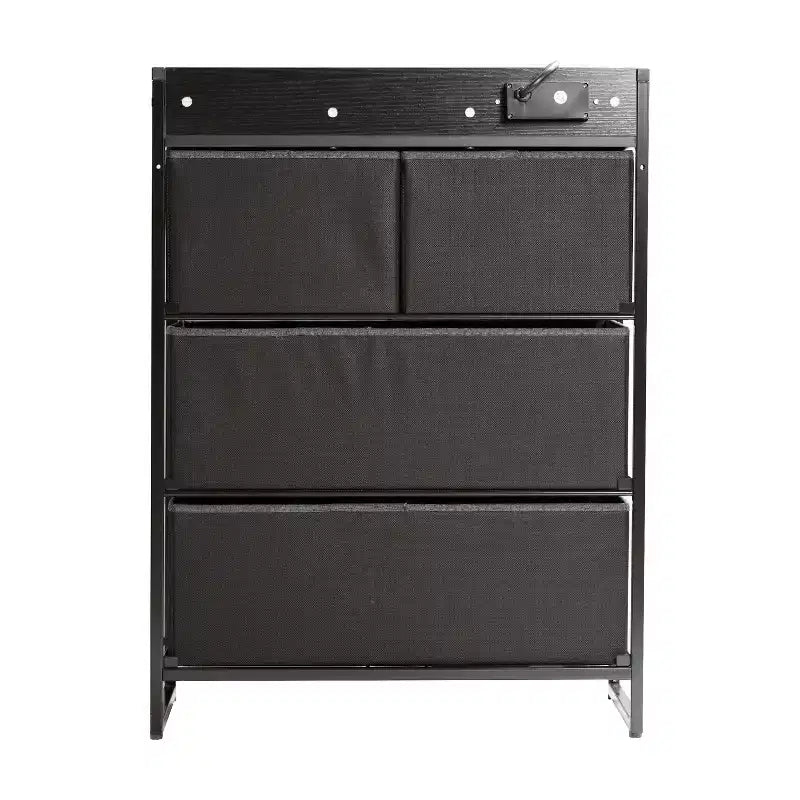 Flash Furniture Sodano Table de Chevet 4 Tiroirs avec Station de Charge, 2 Ports USB et 1 Prise, Cadre Métallique, Dessus, Tiroirs et Poignées en Bois Manufacturé