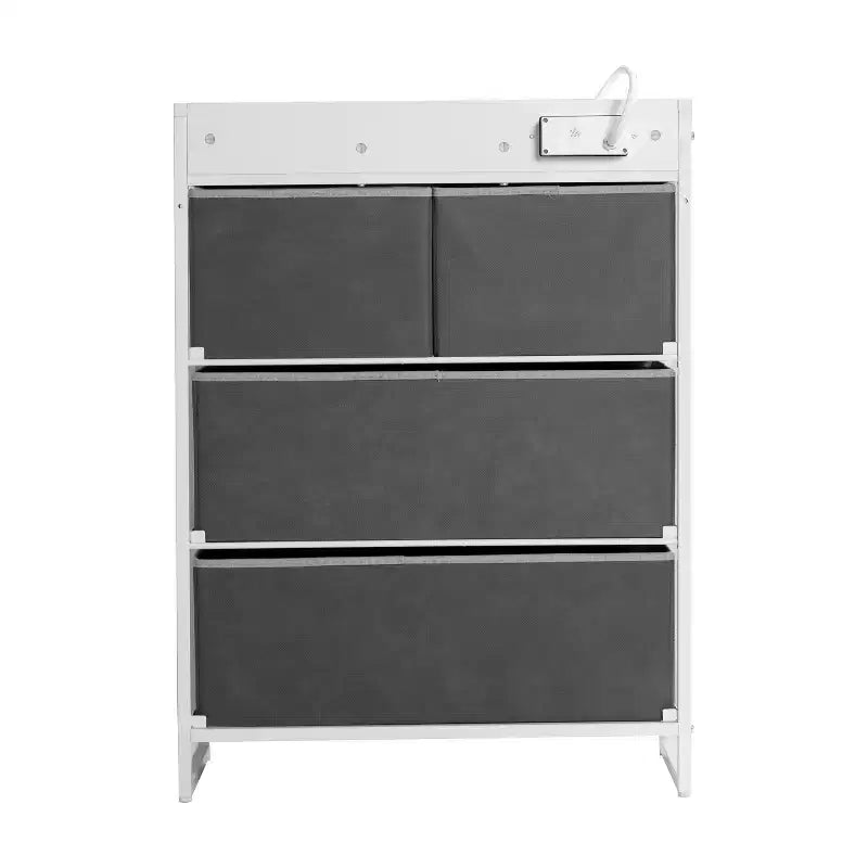 Flash Furniture Sodano Table de Chevet 4 Tiroirs avec Station de Charge, 2 Ports USB et 1 Prise, Cadre Métallique, Dessus, Tiroirs et Poignées en Bois Manufacturé