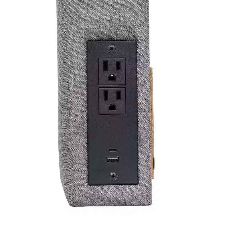 Merrick Lane Faux Linen Headboard with Stylish Upholstery, Dual Hanging Options, Charging Station with 2 Outlets, USB Port, USB-C Port