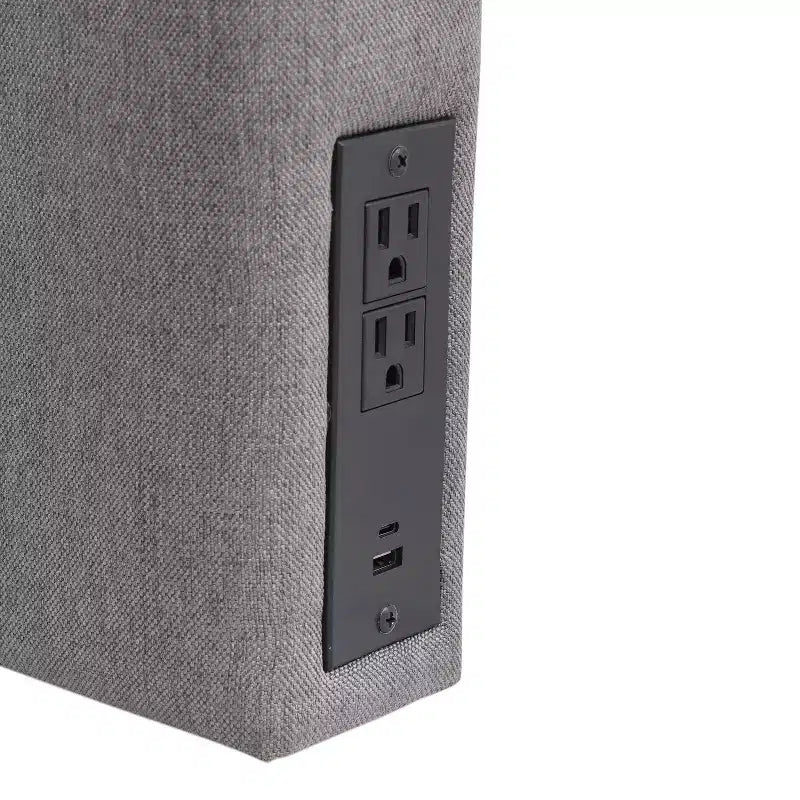 Merrick Lane Faux Linen Headboard with Stylish Upholstery, Dual Hanging Options, Charging Station with 2 Outlets, USB Port, USB-C Port