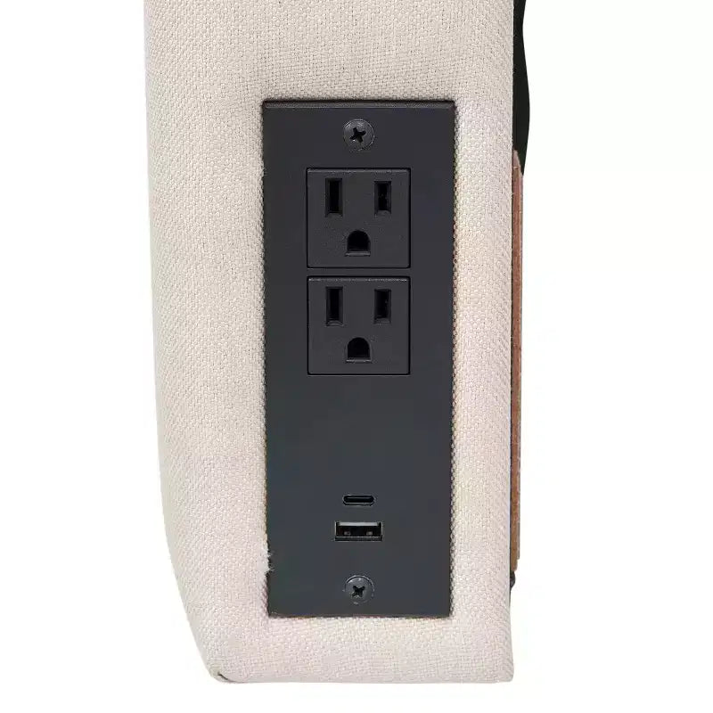 Merrick Lane Faux Linen Headboard with Stylish Upholstery, Dual Hanging Options, Charging Station with 2 Outlets, USB Port, USB-C Port