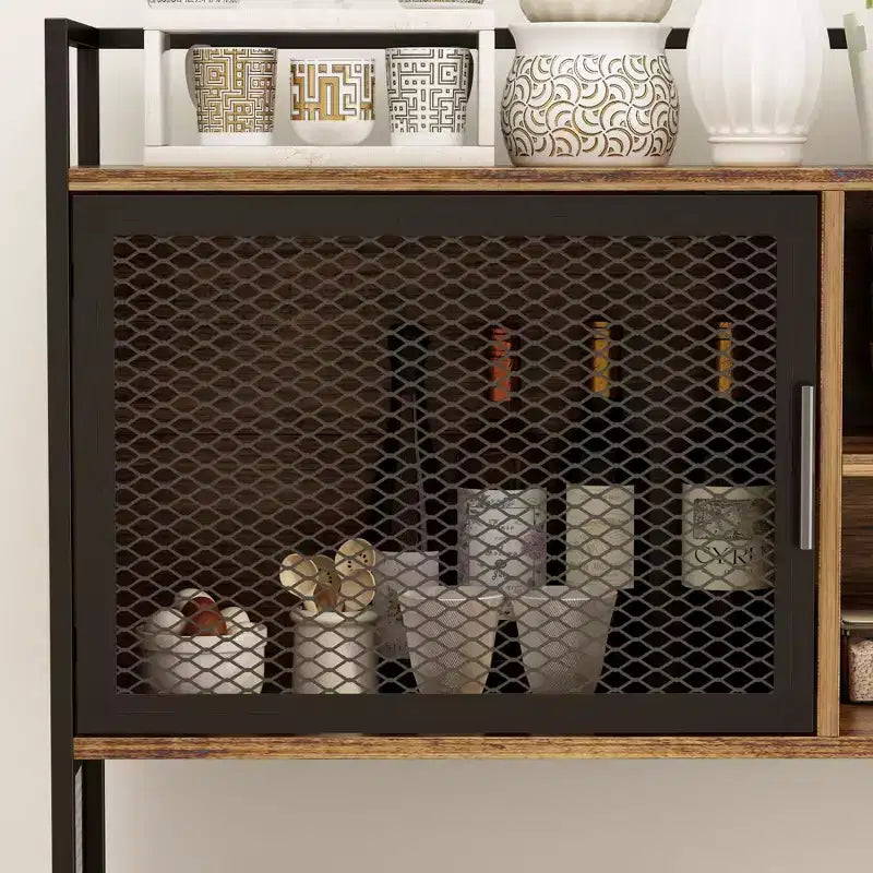 Famapy 59 in. W Kitchen Wood Buffet Sideboard Pantry Cabinet For Dining Room with Metal MDoors 3-Drawers Shelves