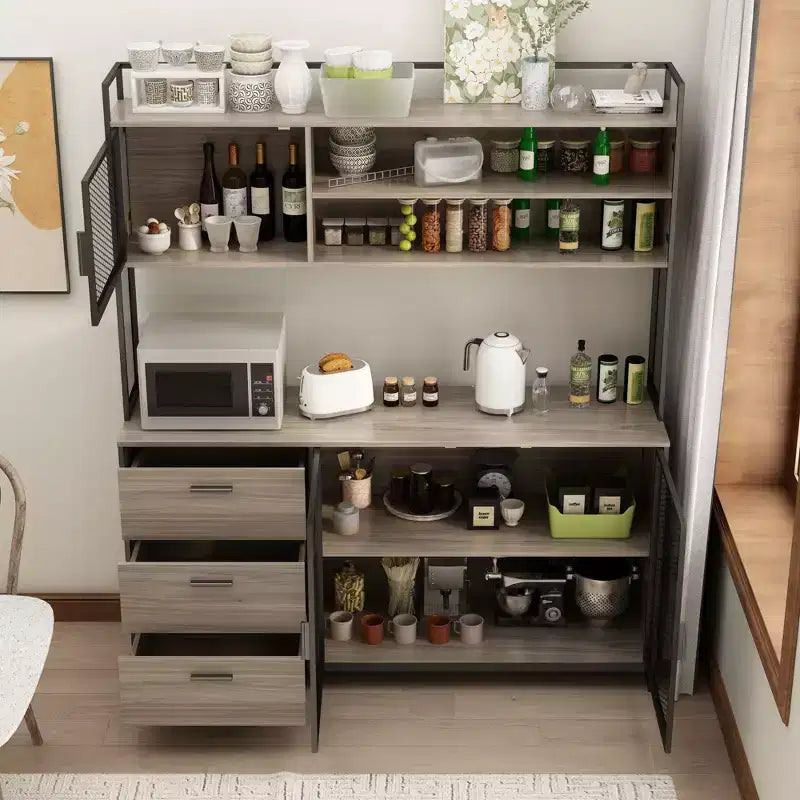 Famapy 59 in. W Kitchen Wood Buffet Sideboard Pantry Cabinet For Dining Room with Metal MDoors 3-Drawers Shelves