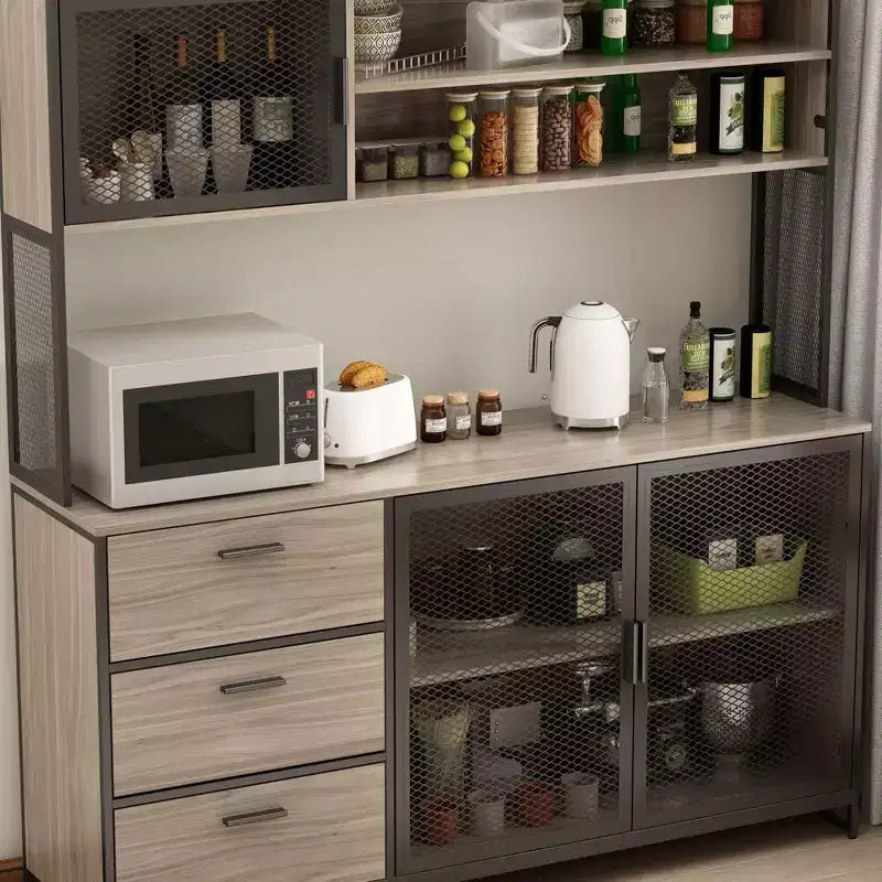 Famapy 59 in. W Kitchen Wood Buffet Sideboard Pantry Cabinet For Dining Room with Metal MDoors 3-Drawers Shelves