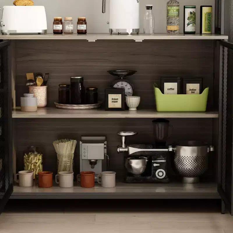 Famapy 59 in. W Kitchen Wood Buffet Sideboard Pantry Cabinet For Dining Room with Metal MDoors 3-Drawers Shelves