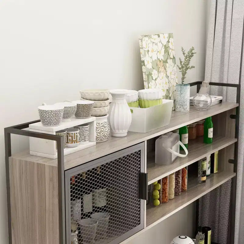 Famapy 59 in. W Kitchen Wood Buffet Sideboard Pantry Cabinet For Dining Room with Metal MDoors 3-Drawers Shelves