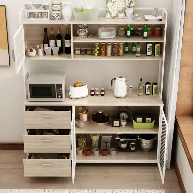 Famapy 59 in. W Kitchen Wood Buffet Sideboard Pantry Cabinet For Dining Room with Metal MDoors 3-Drawers Shelves