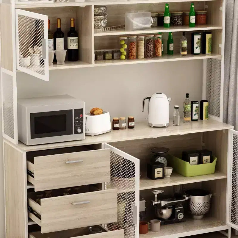 Famapy 59 in. W Kitchen Wood Buffet Sideboard Pantry Cabinet For Dining Room with Metal MDoors 3-Drawers Shelves