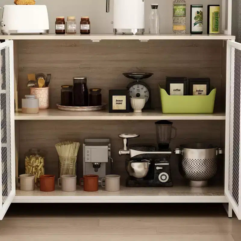 Famapy 59 in. W Kitchen Wood Buffet Sideboard Pantry Cabinet For Dining Room with Metal MDoors 3-Drawers Shelves