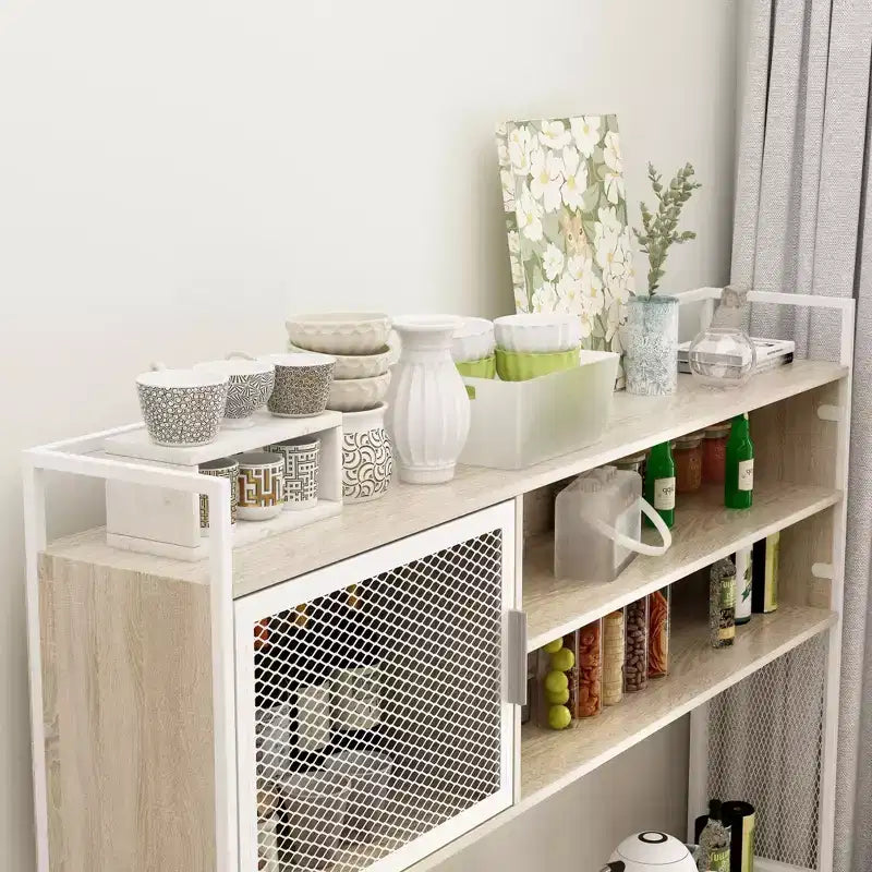 Famapy 59 in. W Kitchen Wood Buffet Sideboard Pantry Cabinet For Dining Room with Metal MDoors 3-Drawers Shelves