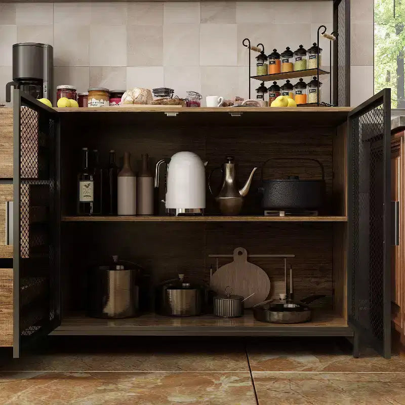 Famapy 59 in. W Kitchen Wood Buffet Sideboard Pantry Cabinet For Dining Room with Metal MDoors 3-Drawers Shelves