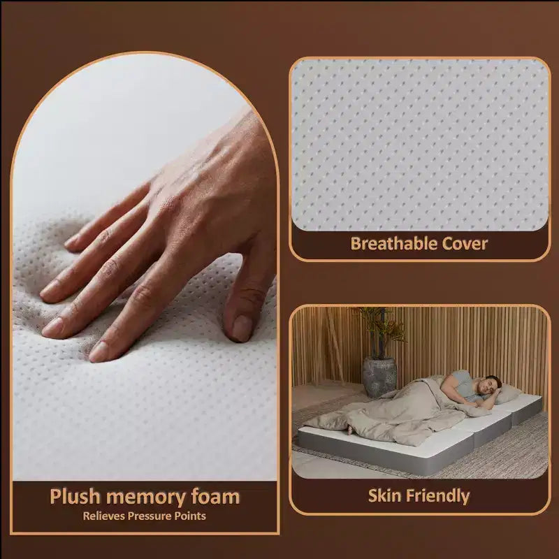 Continental Sleep 3-Inch Portable Tri Folding Gel Memory Foam Mattress | Breathable Mesh Sides with Ultra Soft, Removable and Washable Cover