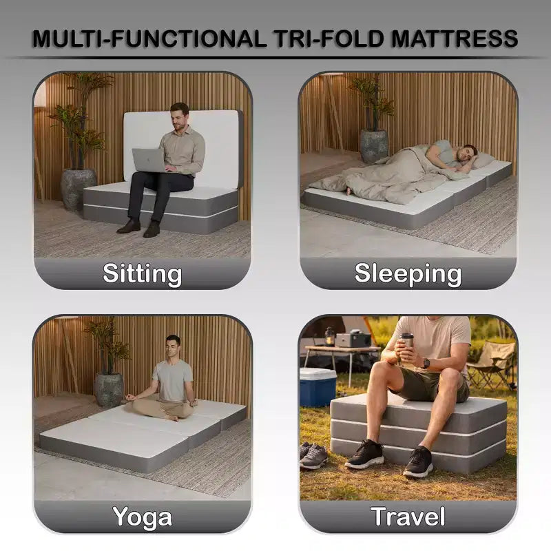 Continental Sleep 3-Inch Portable Tri Folding Gel Memory Foam Mattress | Breathable Mesh Sides with Ultra Soft, Removable and Washable Cover