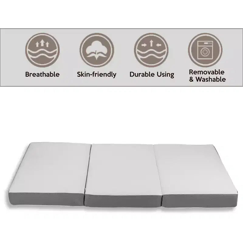 Continental Sleep 3-Inch Portable Tri Folding Gel Memory Foam Mattress | Breathable Mesh Sides with Ultra Soft, Removable and Washable Cover