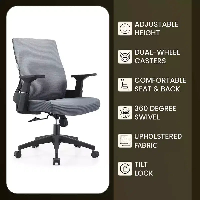 Chaise de bureau ergonomique en maille LeisureMod Brio – Soutien lombaire respirant – Chaise de bureau pivotante et inclinable réglable