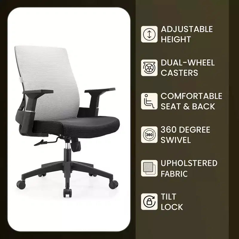 Chaise de bureau ergonomique en maille LeisureMod Brio – Soutien lombaire respirant – Chaise de bureau pivotante et inclinable réglable