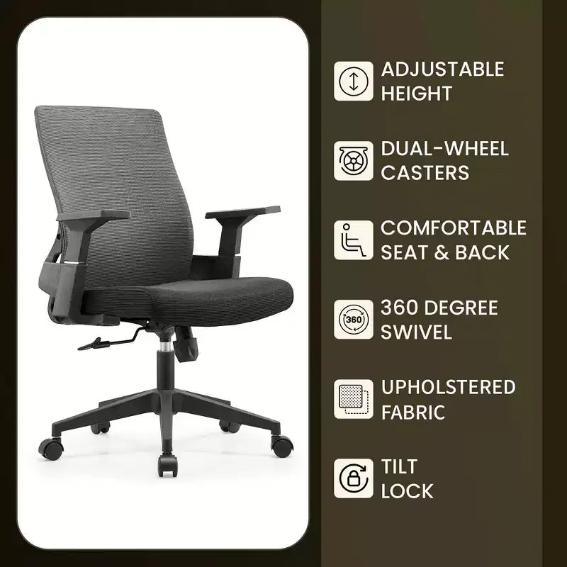 Chaise de bureau ergonomique en maille LeisureMod Brio – Soutien lombaire respirant – Chaise de bureau pivotante et inclinable réglable