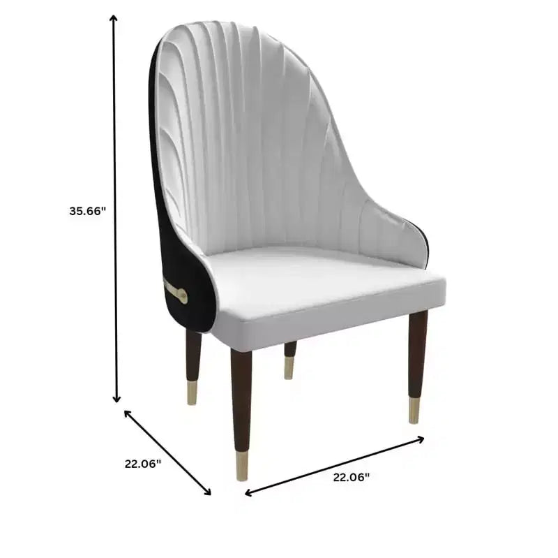LeisureMod Elara Collection High-Back Dining Chair  Leather Upholstery with Ripple Back Design, Rubberwood Frame and Gold Accents for Dining Room