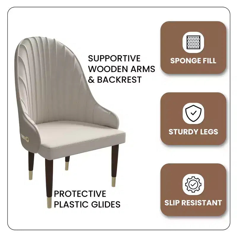 LeisureMod Elara Collection High-Back Dining Chair  Leather Upholstery with Ripple Back Design, Rubberwood Frame and Gold Accents for Dining Room