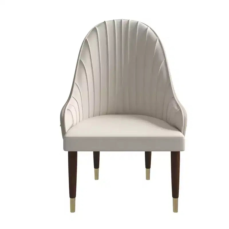 LeisureMod Elara Collection High-Back Dining Chair  Leather Upholstery with Ripple Back Design, Rubberwood Frame and Gold Accents for Dining Room
