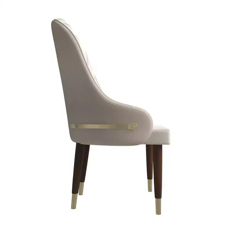 LeisureMod Elara Collection High-Back Dining Chair  Leather Upholstery with Ripple Back Design, Rubberwood Frame and Gold Accents for Dining Room