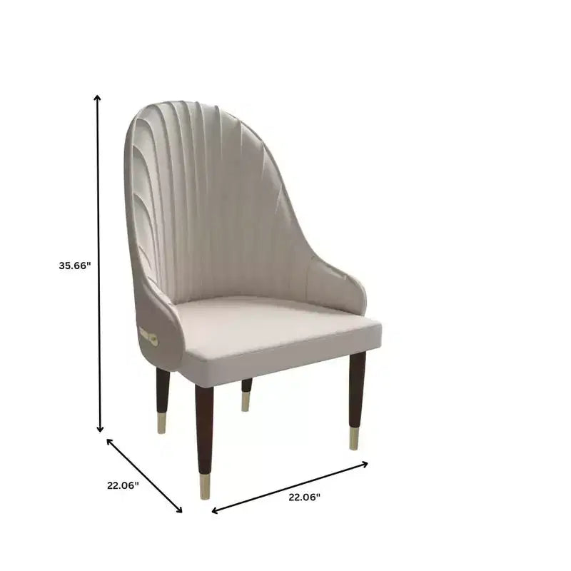 LeisureMod Elara Collection High-Back Dining Chair  Leather Upholstery with Ripple Back Design, Rubberwood Frame and Gold Accents for Dining Room