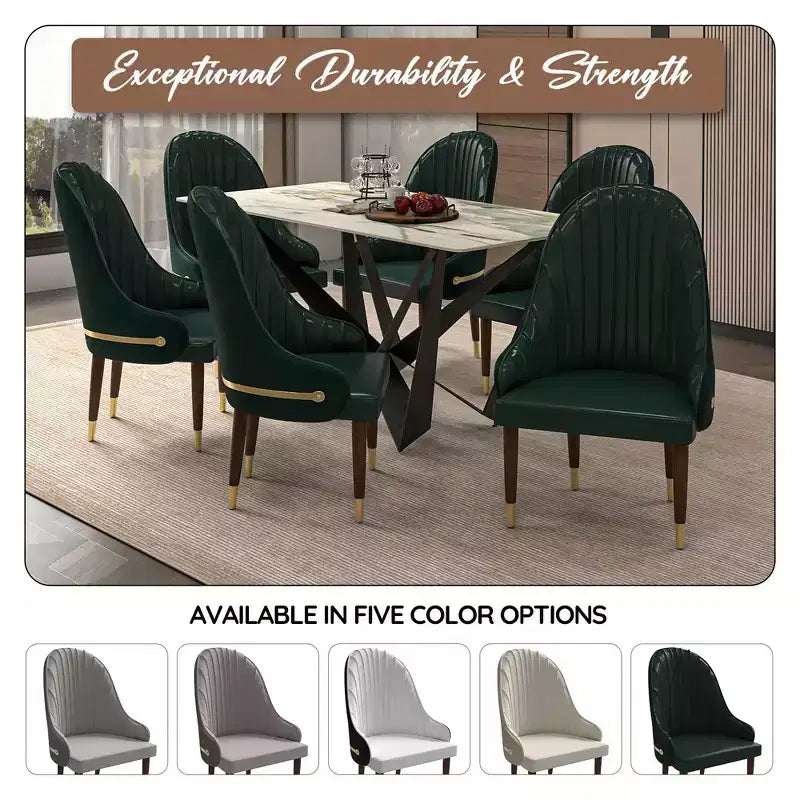 LeisureMod Elara Collection High-Back Dining Chair  Leather Upholstery with Ripple Back Design, Rubberwood Frame and Gold Accents for Dining Room