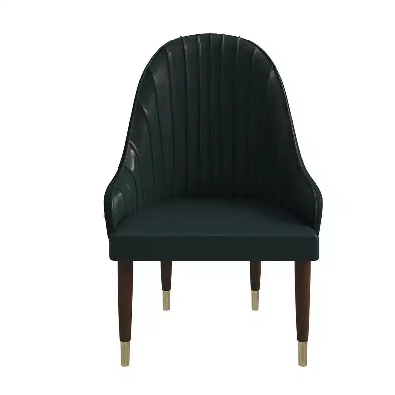 LeisureMod Elara Collection High-Back Dining Chair  Leather Upholstery with Ripple Back Design, Rubberwood Frame and Gold Accents for Dining Room