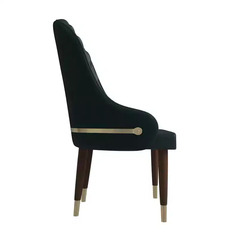 LeisureMod Elara Collection High-Back Dining Chair  Leather Upholstery with Ripple Back Design, Rubberwood Frame and Gold Accents for Dining Room