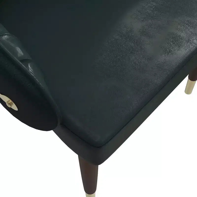 LeisureMod Elara Collection High-Back Dining Chair  Leather Upholstery with Ripple Back Design, Rubberwood Frame and Gold Accents for Dining Room