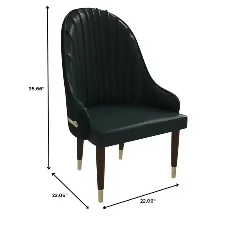LeisureMod Elara Collection High-Back Dining Chair  Leather Upholstery with Ripple Back Design, Rubberwood Frame and Gold Accents for Dining Room
