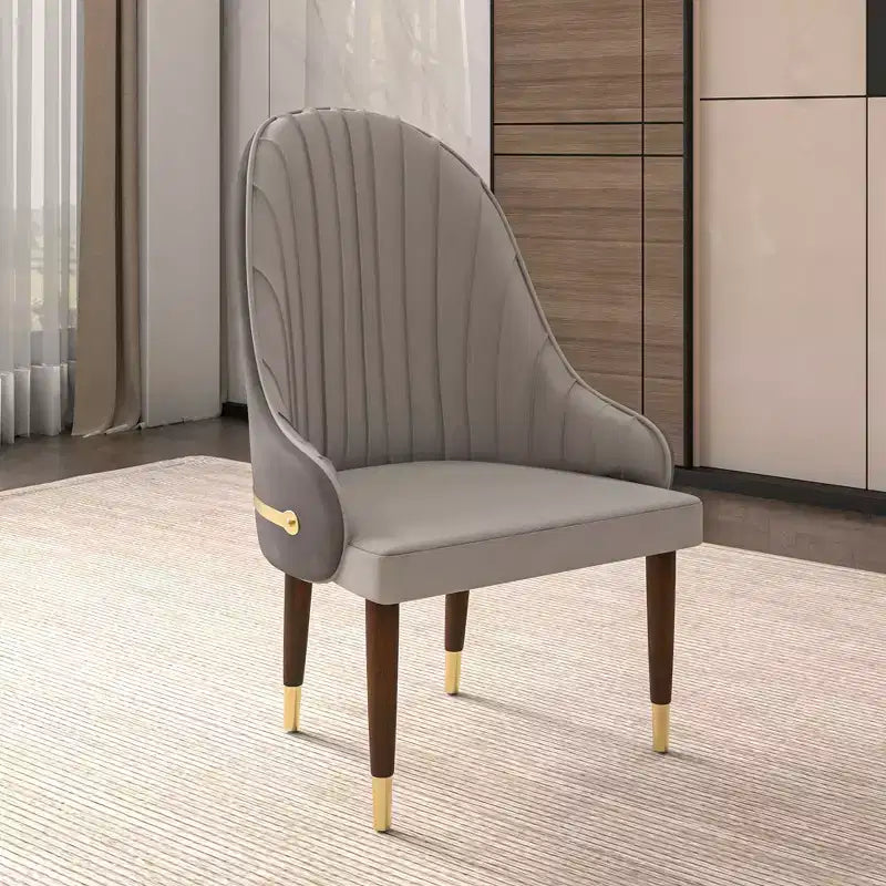 LeisureMod Elara Collection High-Back Dining Chair  Leather Upholstery with Ripple Back Design, Rubberwood Frame and Gold Accents for Dining Room