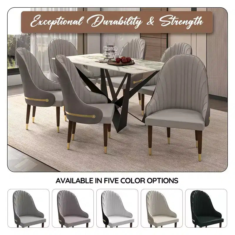 LeisureMod Elara Collection High-Back Dining Chair  Leather Upholstery with Ripple Back Design, Rubberwood Frame and Gold Accents for Dining Room